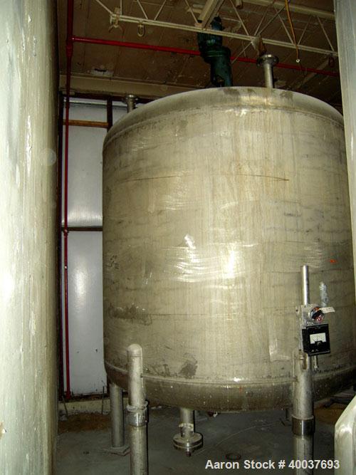 Used P.X. Engineering Tank, 2000 gallon, Stainless steel, Vertical. Approximately 84" diameter x 72" straight side, dished top and bottom. Top entering Cleveland agitator, model FGBS4, approximate 2"...