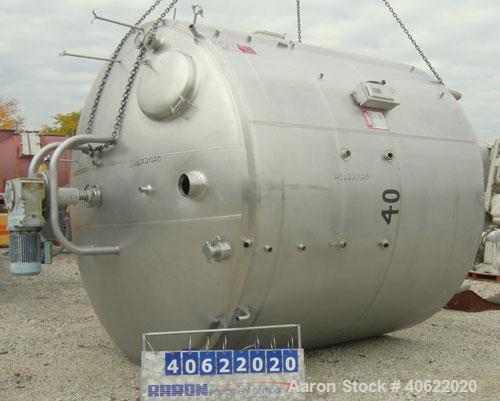 Used DCI tank, 3500 Gallon, 304 stainless steel, jacketed.  107" diameter x 91 3/16" straight side.  Dish top, sloped bottom.  12 3/4" bottom sidewall dimple jacket rated 150 psi @ 100 degrees F.  Ga...