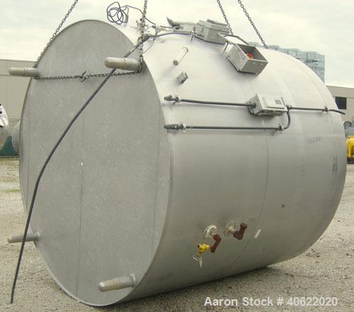 Used DCI tank, 3500 Gallon, 304 stainless steel, jacketed.  107" diameter x 91 3/16" straight side.  Dish top, sloped bottom.  12 3/4" bottom sidewall dimple jacket rated 150 psi @ 100 degrees F.  Ga...