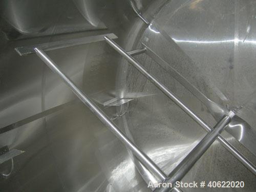 Used DCI tank, 3500 Gallon, 304 stainless steel, jacketed.  107" diameter x 91 3/16" straight side.  Dish top, sloped bottom.  12 3/4" bottom sidewall dimple jacket rated 150 psi @ 100 degrees F.  Ga...