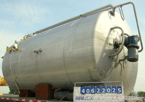 Used DCI tank, 4500 gallon, 304 stainless steel, jacketed. 89 1/4" diameter x 168" straight side. Dish top, sloped bottom. 22" bottom sidewall dimple jacket rated 150 psi @ 100 degrees F. Top opening...