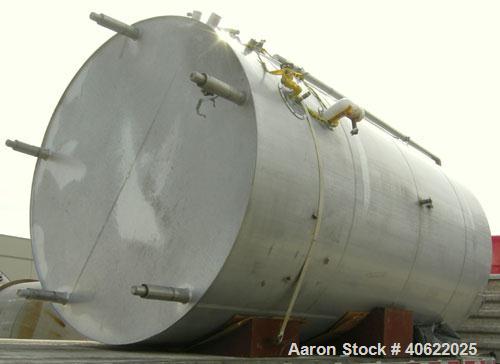 Used DCI tank, 4500 gallon, 304 stainless steel, jacketed. 89 1/4" diameter x 168" straight side. Dish top, sloped bottom. 22" bottom sidewall dimple jacket rated 150 psi @ 100 degrees F. Top opening...