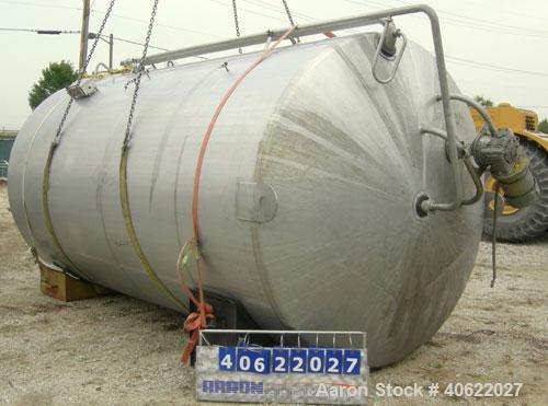 Used DCI tank, 4500 gallon, 304 stainless steel, jacketed. 89 1/4" diameter x 168" straight side. Dish top, sloped bottom. 22" bottom sidewall dimple jacket rated 150 psi @ 100 degrees F. Top opening...