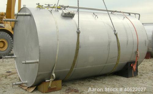 Used DCI tank, 4500 gallon, 304 stainless steel, jacketed. 89 1/4" diameter x 168" straight side. Dish top, sloped bottom. 22" bottom sidewall dimple jacket rated 150 psi @ 100 degrees F. Top opening...