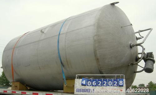 Used DCI tank, 4500 gallon, 304 stainless steel, jacketed. 89 1/4" diameter x 168" straight side. Dish top, sloped bottom. 22" bottom sidewall dimple jacket rated 150 psi @ 100 degrees F. Top opening...