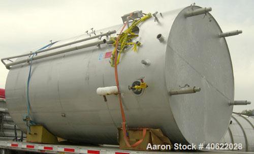 Used DCI tank, 4500 gallon, 304 stainless steel, jacketed. 89 1/4" diameter x 168" straight side. Dish top, sloped bottom. 22" bottom sidewall dimple jacket rated 150 psi @ 100 degrees F. Top opening...