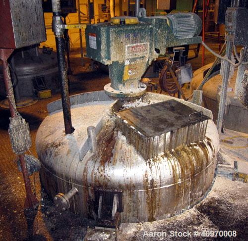 Used Mix Tank, 1,200 Gallon, Stainless Steel. Dish top and bottom, 72'" diameter x 80" straight side.  (4) internal baffles.  Top center mounted Lightnin agitator, 10/ 7.5 hp with (2) 4 blade turbine...