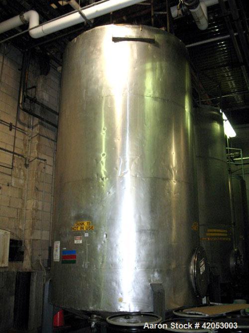 Used Tank, 3,600 Gallon, 316 Stainless Steel, Vertical, 7' diameter x 15' 6" high, Shell Thickness-0.105, Head Thickness-0.105,  Side Manway w/Cover, Steel Leg Mounted.