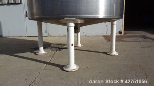Used Tank, 1000 Gallon, 304 Stainless Steel, Vertical. 66" Diameter x 66" straight side, dished top, coned bottom. Openings top 1-1/2", (2) 2" NPT, (2) 3", 18" man way with cover. 2" Tri-clamp center...