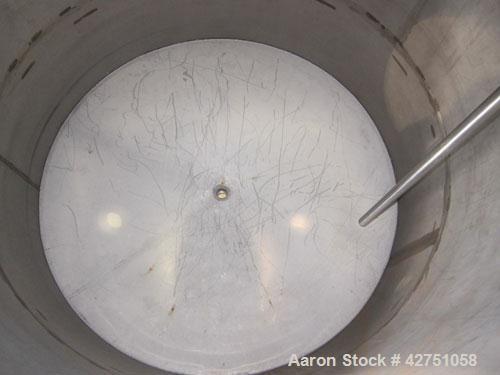 Used Tank, 1000 Gallon, 304 Stainless Steel, Vertical. 66" Diameter x 66" straight side, dished top, coned bottom. Openings top 1-1/2", (2) 2" NPT, (2) 3", 18" man way with cover. 2" Tri-clamp center...