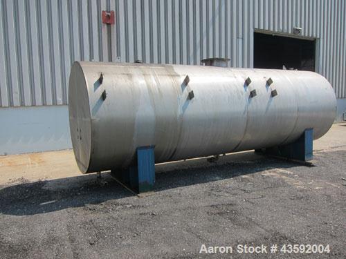 Used Tank, 4900 Gallon, 304 Stainless Steel, Horizontal. 78" Diameter x 240" straight side, flat ends. Openings: top (2) 2-3/8" threaded, (2) 3-1/4", 18" manway with cover; end 2"; bottom (3) approxi...