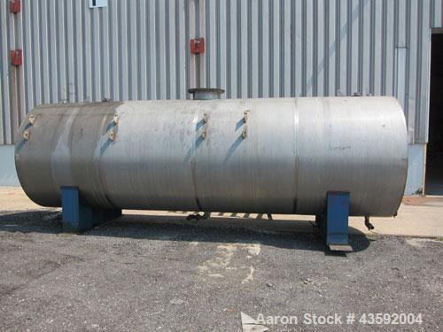 Used Tank, 4900 Gallon, 304 Stainless Steel, Horizontal. 78" Diameter x 240" straight side, flat ends. Openings: top (2) 2-3/8" threaded, (2) 3-1/4", 18" manway with cover; end 2"; bottom (3) approxi...