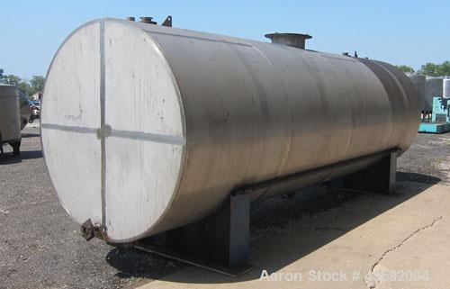 Used Tank, 4900 Gallon, 304 Stainless Steel, Horizontal. 78" Diameter x 240" straight side, flat ends. Openings: top (2) 2-3/8" threaded, (2) 3-1/4", 18" manway with cover; end 2"; bottom (3) approxi...