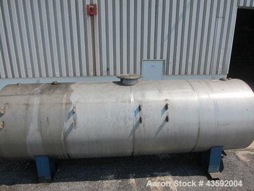 Used Tank, 4900 Gallon, 304 Stainless Steel, Horizontal. 78" Diameter x 240" straight side, flat ends. Openings: top (2) 2-3/8" threaded, (2) 3-1/4", 18" manway with cover; end 2"; bottom (3) approxi...