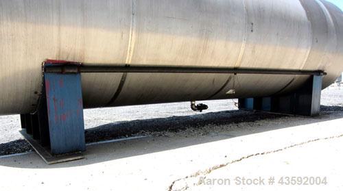 Used Tank, 4900 Gallon, 304 Stainless Steel, Horizontal. 78" Diameter x 240" straight side, flat ends. Openings: top (2) 2-3/8" threaded, (2) 3-1/4", 18" manway with cover; end 2"; bottom (3) approxi...