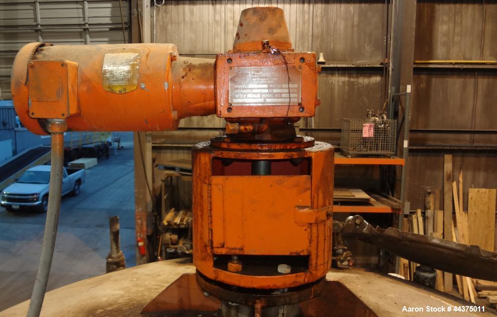 Used Tank, 1500 Gallon, 316 Stainless Steel, Vertical. Approximate 76" diameter x 72" straight side, dished top and bottom. Top entering ProQuip agitator, model  75JLS20, serial# 8287, ratio 20 to 1,...