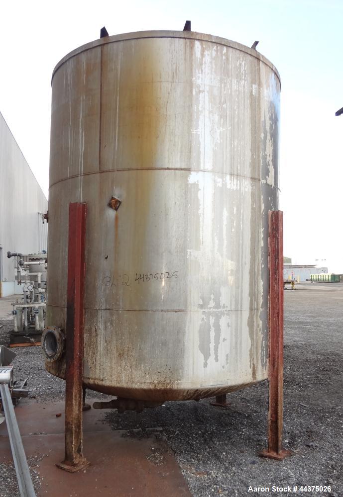 Used Tank, 4000 Gallon, 316 Stainless Steel, Vertical. Approximate 102" diameter x 120" straight side, flat welded top, dished bottom. Fixed carbon steel agitator bridge. Openings top 18" x 18" man w...