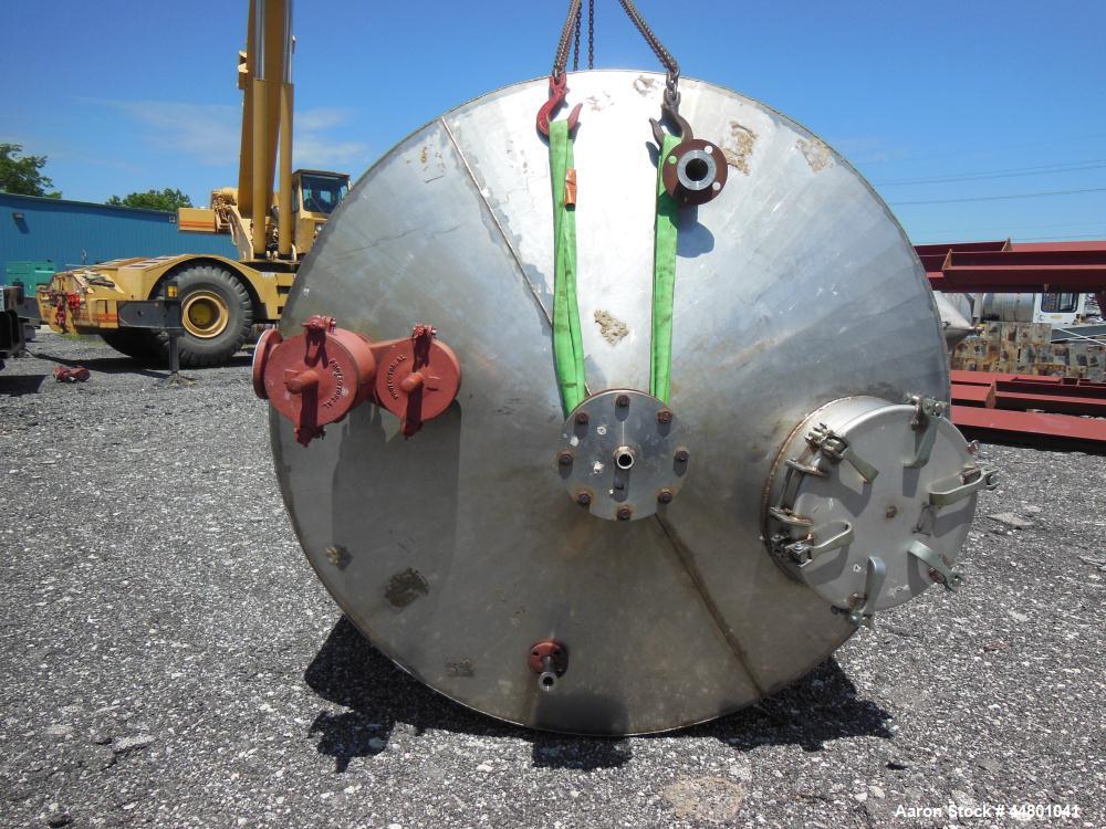 Used Par Piping & Fabrication Tank, 3500 Gallon, 304 Stainless Steel, Vertical. 72" Diameter x 192" straight side, coned top & bottom, (1) spray nozzle. Openings top 2", 3", 8", 19" man way with cove...