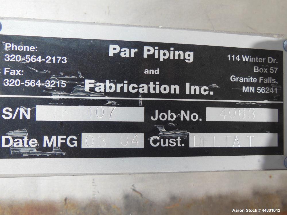 Used Par Piping & Fabrication Tank, 2500 Gallon, 321 Stainless Steel, Vertical. 72" Diameter x 144" straight side, coned top & bottom, (1) spray nozzle. Openings top (2) 2", 6", 19" man way with cove...