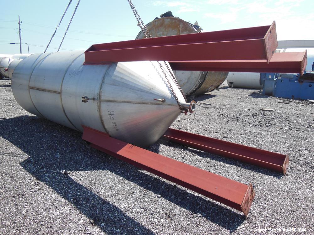 Used Par Piping & Fabrication Tank, 2500 Gallon, 321 Stainless Steel, Vertical. 72" Diameter x 144" straight side, coned top & bottom, (1) spray nozzle. Openings top (2) 2", 6", 19" man way with cove...
