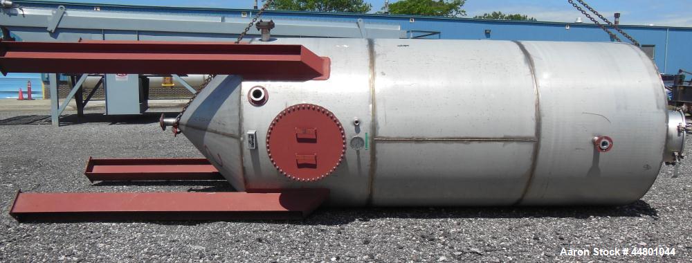 Used Par Piping & Fabrication Tank, 2500 Gallon, 321 Stainless Steel, Vertical. 72" Diameter x 144" straight side, coned top & bottom, (1) spray nozzle. Openings top (2) 2", 6", 19" man way with cove...