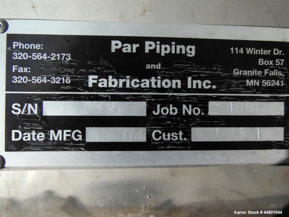 Used Par Piping & Fabrication Tank, 2500 Gallon, 321 Stainless Steel, Vertical. 72" Diameter x 144" straight side, coned top & bottom, (1) spray nozzle. Openings top (2) 2", 6", 19" man way with cove...