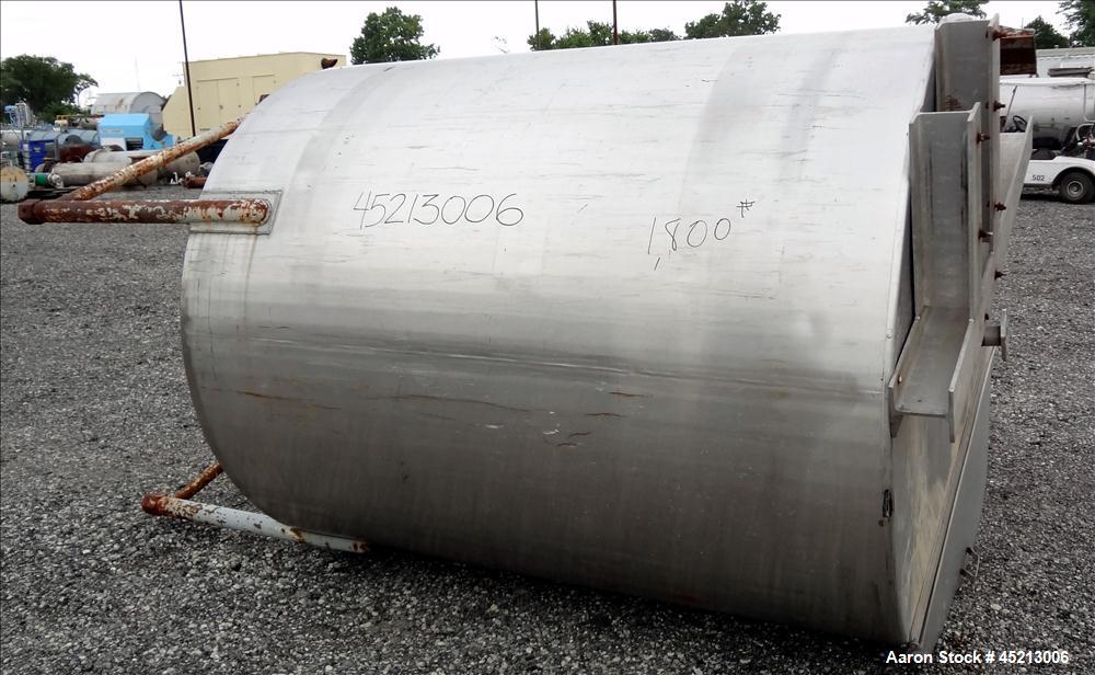 Used Tank, 1300 Gallon, 304 Stainless Steel, Vertical. Approximately 68" diameter x 83" straight side, flat top with a 1/3 cover, slant cone bottom. Bolt on aluminum agitator bridge, provision for a ...