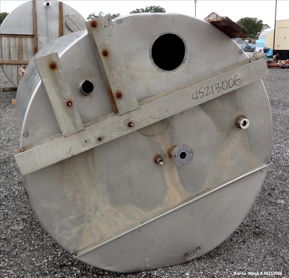 Used Tank, 1300 Gallon, 304 Stainless Steel, Vertical. Approximately 68" diameter x 83" straight side, flat top with a 1/3 cover, slant cone bottom. Bolt on aluminum agitator bridge, provision for a ...