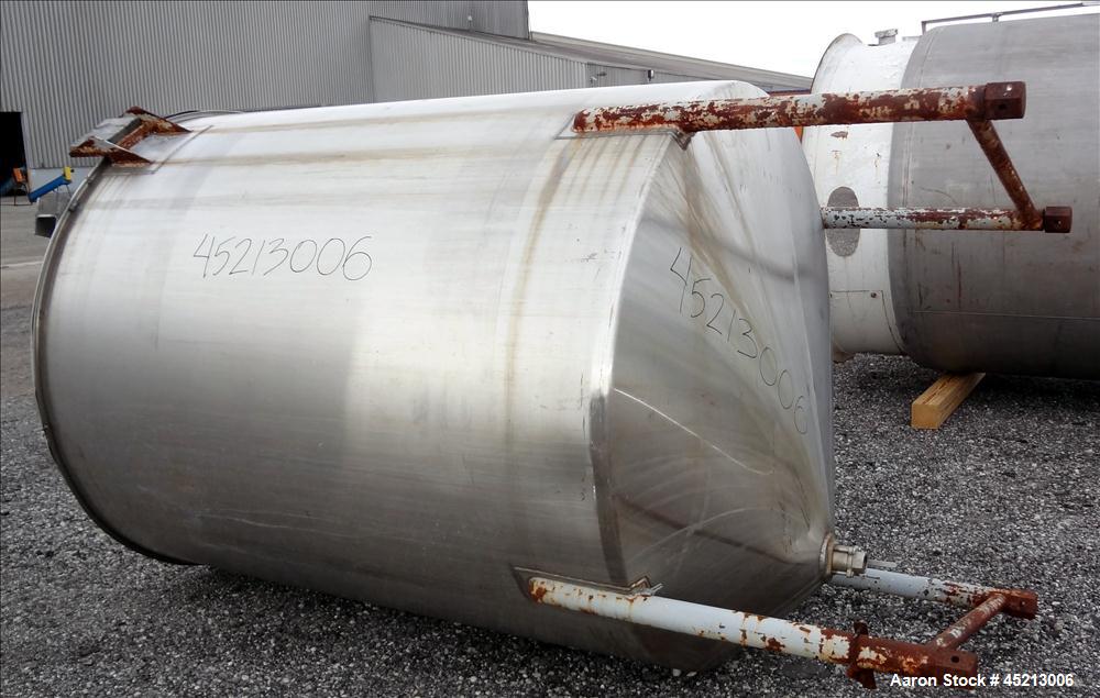 Used Tank, 1300 Gallon, 304 Stainless Steel, Vertical. Approximately 68" diameter x 83" straight side, flat top with a 1/3 cover, slant cone bottom. Bolt on aluminum agitator bridge, provision for a ...