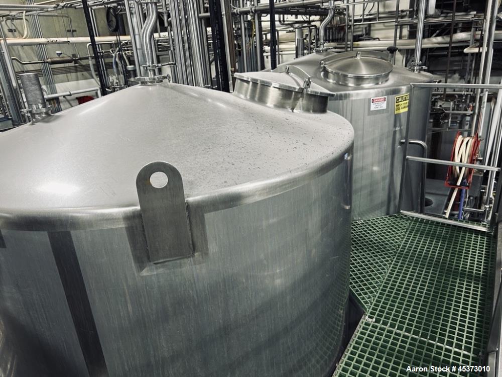 Used Approximate 2,000 Gallon Stainless Steel Vertical Tank.