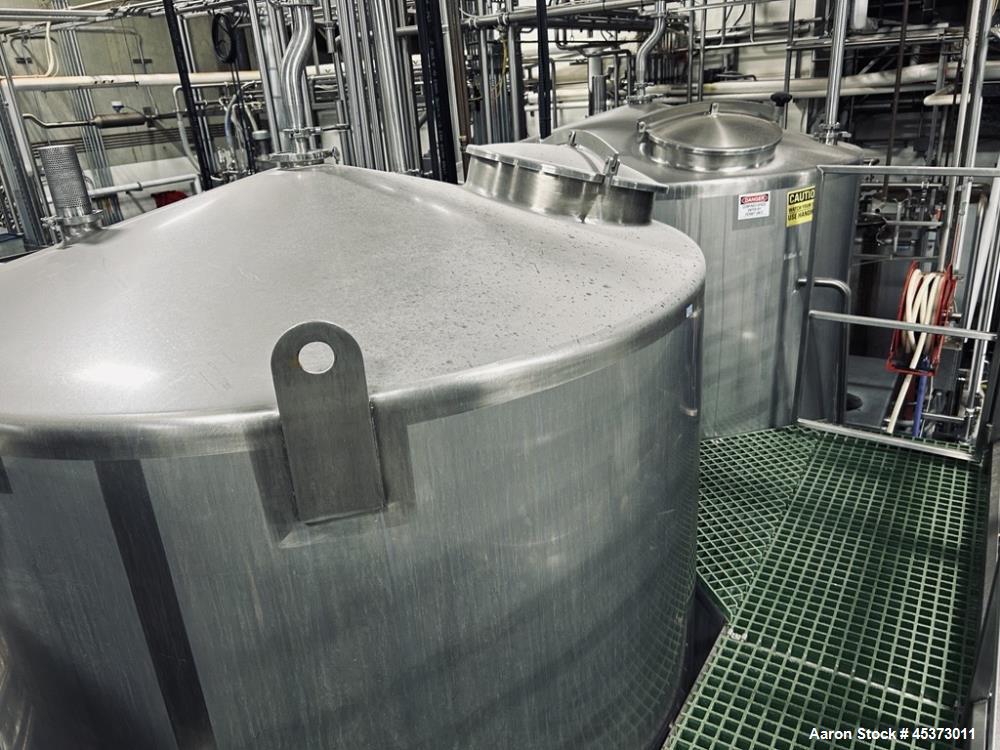 Used Approximate 2,000 Gallon Stainless Steel Vertical Tank.