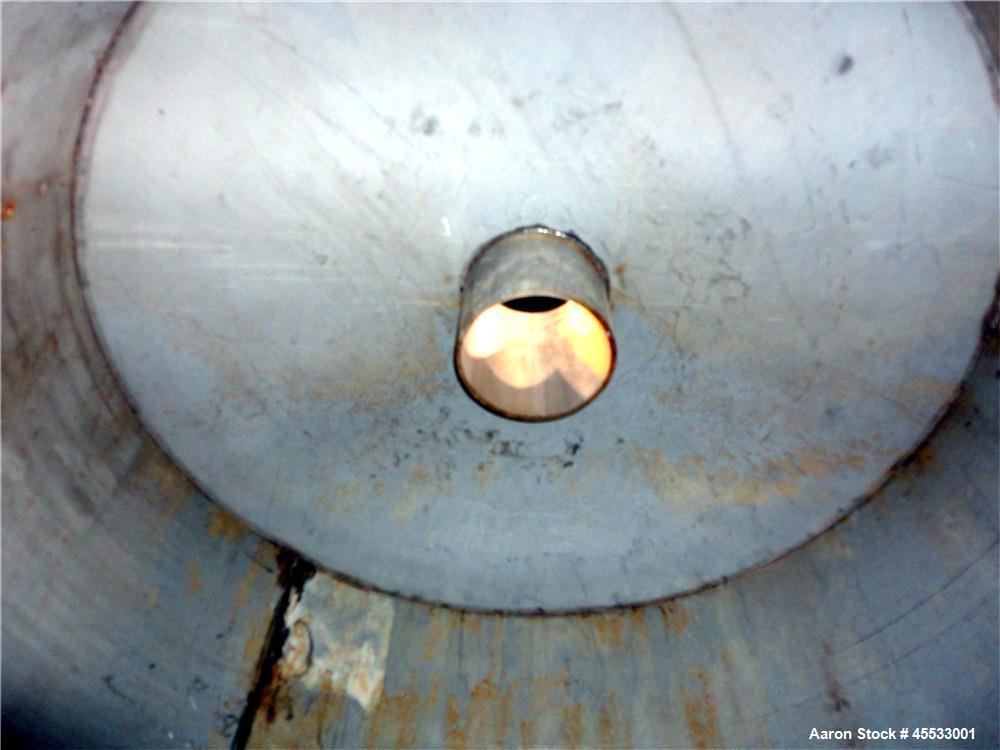Used 1244 Gallon, 316 Stainless Steel Tank. Approximately 65" diameter x 84" straight side. Dished top and bottom. 10" flange top center opening, 10" side outlet and a 6" center bottom outlet. Mounte...