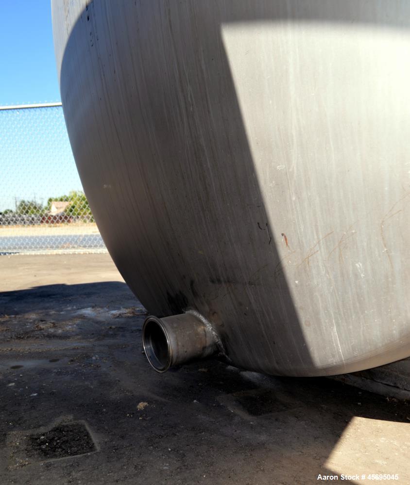 Used Tank, 1400 Gallon, Stainless Steel, Horizontal. 66" Diameter x 82" straight side, dished heads. Openings top (3) 1-1/2", 2", (2) 3", (2) 4", 6", heads 1-1/2", (2) 4" outlets, 18" man way with co...