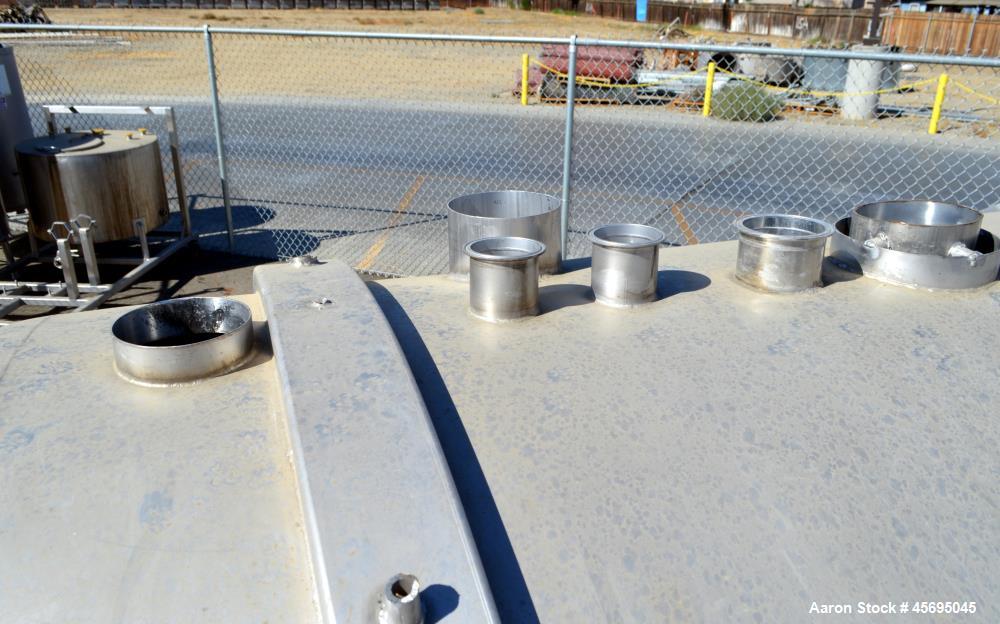Used Tank, 1400 Gallon, Stainless Steel, Horizontal. 66" Diameter x 82" straight side, dished heads. Openings top (3) 1-1/2", 2", (2) 3", (2) 4", 6", heads 1-1/2", (2) 4" outlets, 18" man way with co...