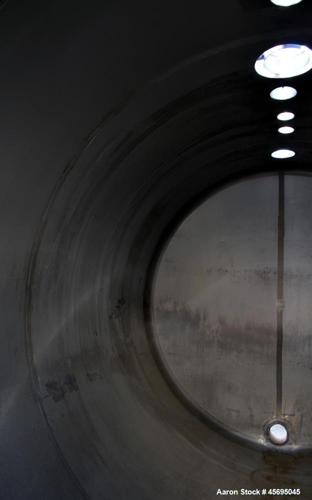 Used Tank, 1400 Gallon, Stainless Steel, Horizontal. 66" Diameter x 82" straight side, dished heads. Openings top (3) 1-1/2", 2", (2) 3", (2) 4", 6", heads 1-1/2", (2) 4" outlets, 18" man way with co...