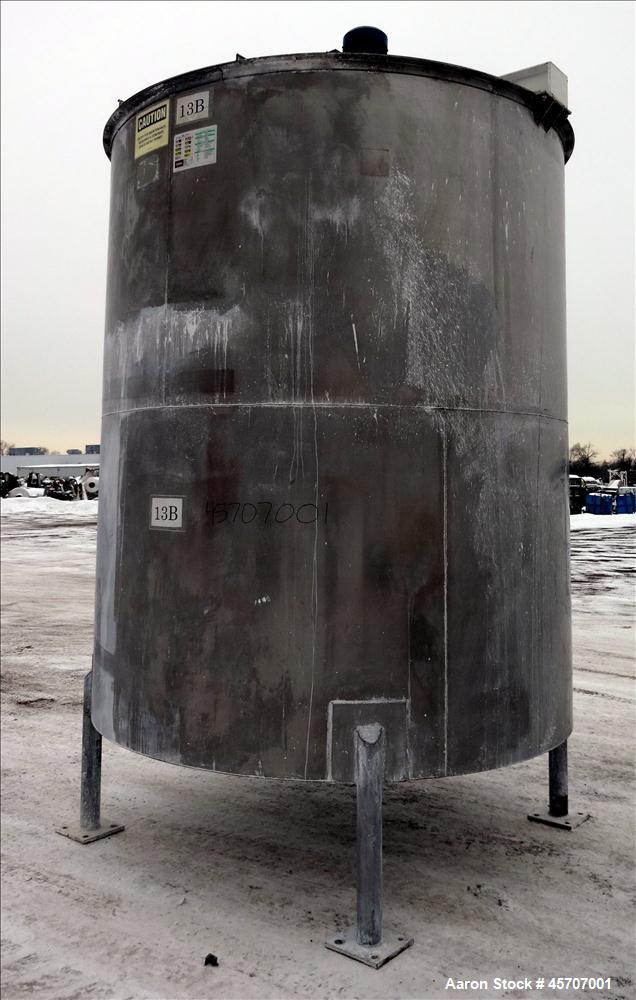 Used Bright Sheet Metal Tank, Approximately 4,000 Gallon, 304 Stainless Steel, Vertical. 100" diameter x 120" straight side. Flat top, coned bottom. 34" x 32" top hinged manway cover, 2" center botto...