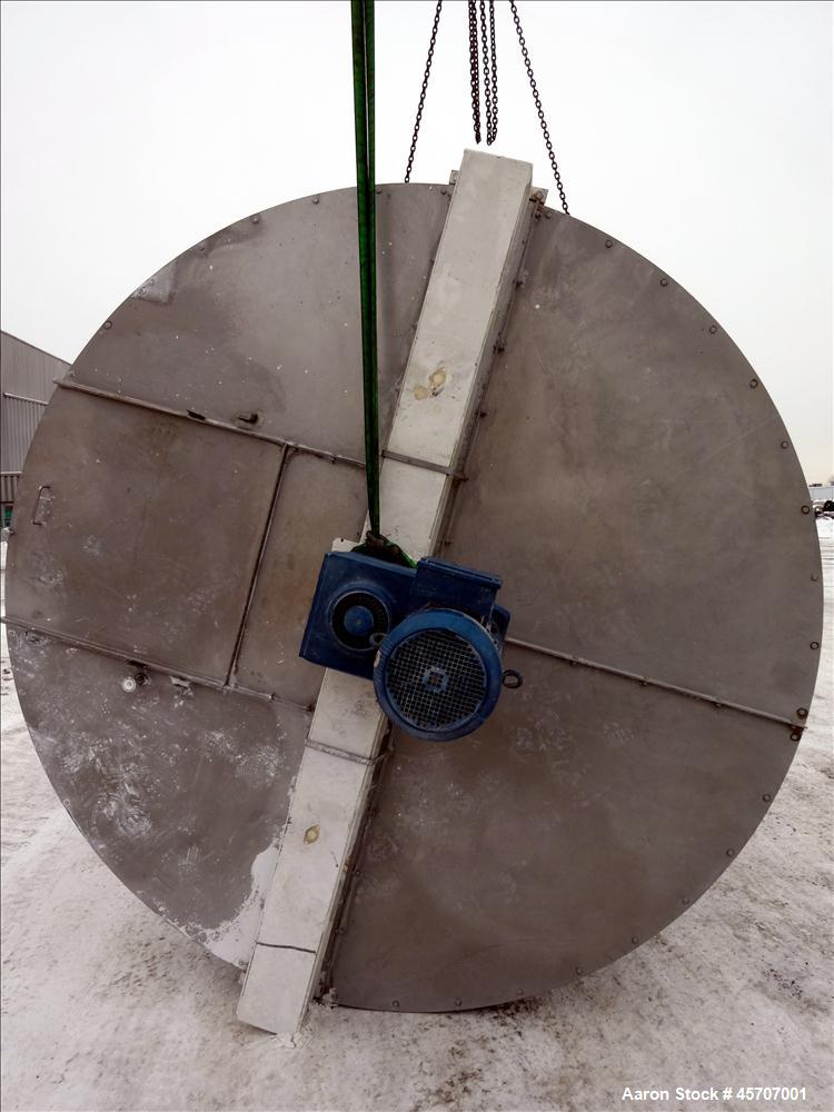 Used Bright Sheet Metal Tank, Approximately 4,000 Gallon, 304 Stainless Steel, Vertical. 100" diameter x 120" straight side. Flat top, coned bottom. 34" x 32" top hinged manway cover, 2" center botto...