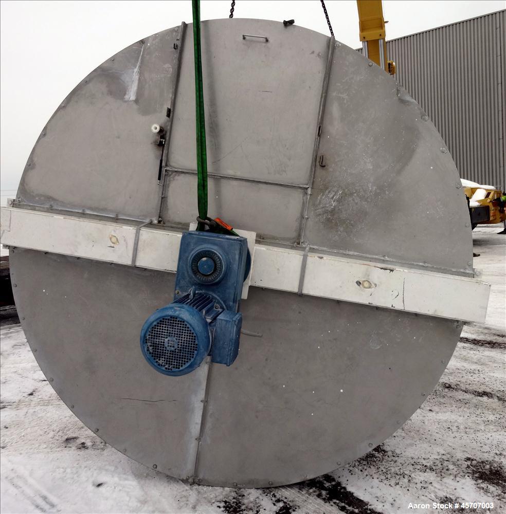 Used Bright Sheet Metal Tank, Approximately 4,000 Gallon, 304 Stainless Steel, Vertical. 100" diameter x 120" straight side. Flat top, coned bottom. 34" x 32" top hinged manway cover, 2" center botto...