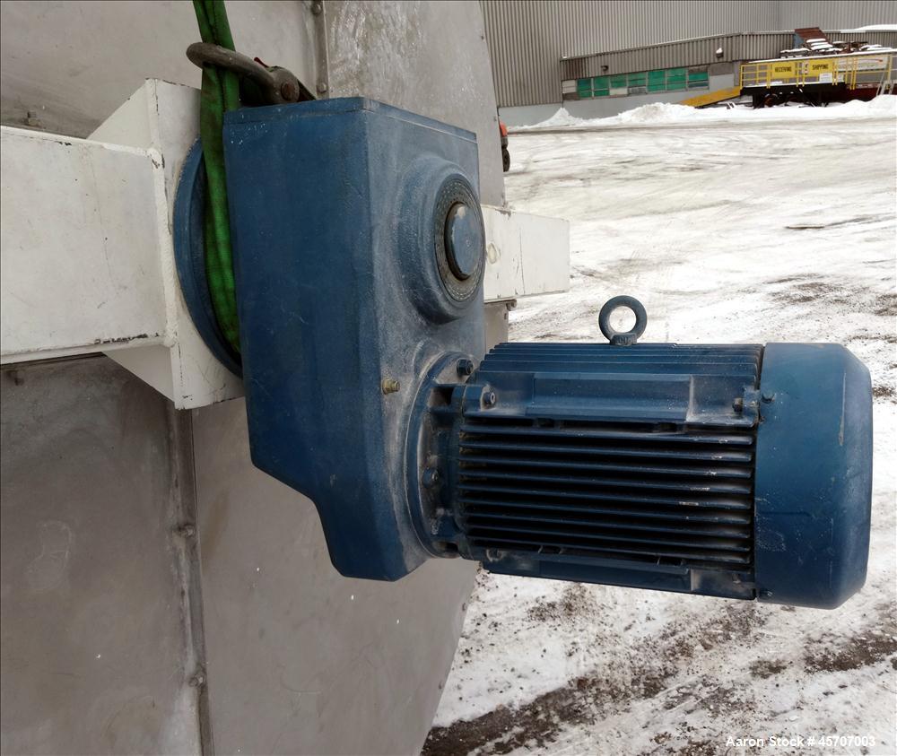 Used Bright Sheet Metal Tank, Approximately 4,000 Gallon, 304 Stainless Steel, Vertical. 100" diameter x 120" straight side. Flat top, coned bottom. 34" x 32" top hinged manway cover, 2" center botto...