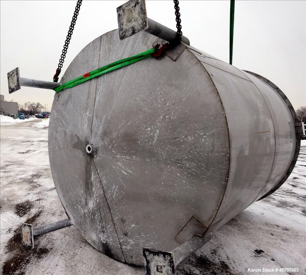 Used Bright Sheet Metal Tank, Approximately 4,000 Gallon, 304 Stainless Steel, Vertical. 100" diameter x 120" straight side. Flat top, coned bottom. 34" x 32" top hinged manway cover, 2" center botto...