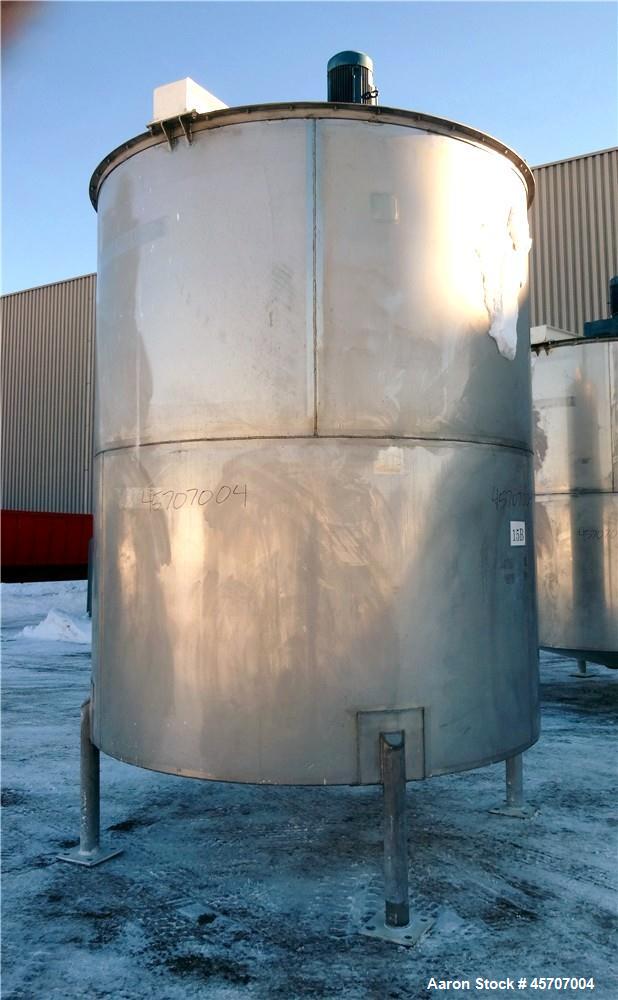 Used Bright Sheet Metal Tank, Approximately 4,000 Gallon, 304 Stainless Steel, Vertical. 100" diameter x 120" straight side. Flat top, coned bottom. 34" x 32" top hinged manway cover, 2" center botto...