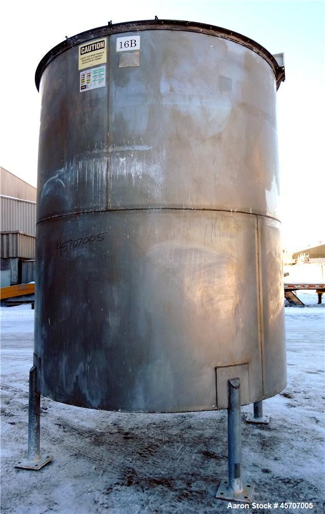 Used Bright Sheet Metal Tank, Approximately 4,000 Gallon, 304 Stainless Steel, Vertical. 100" diameter x 120" straight side. Flat top, coned bottom. 34" x 32" top hinged manway cover, 2" center botto...