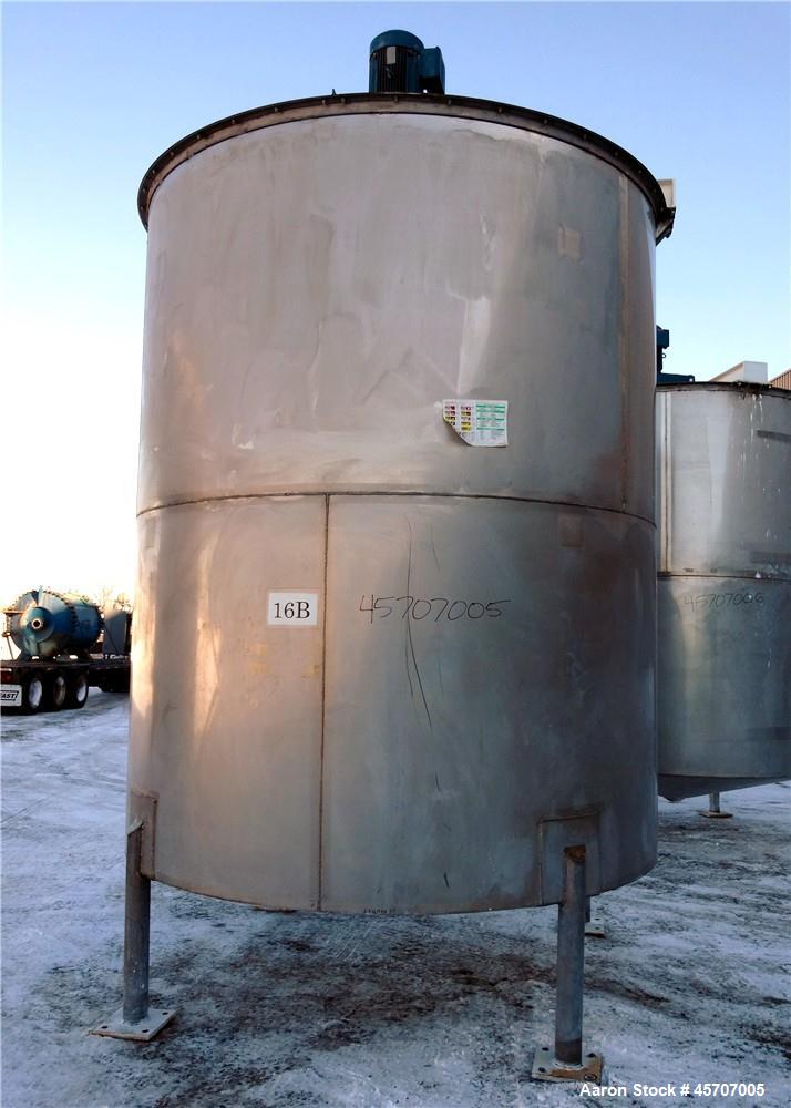 Used Bright Sheet Metal Tank, Approximately 4,000 Gallon, 304 Stainless Steel, Vertical. 100" diameter x 120" straight side. Flat top, coned bottom. 34" x 32" top hinged manway cover, 2" center botto...