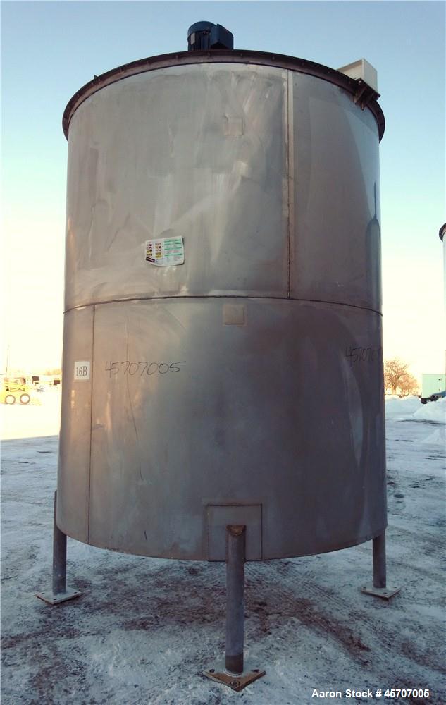 Used Bright Sheet Metal Tank, Approximately 4,000 Gallon, 304 Stainless Steel, Vertical. 100" diameter x 120" straight side. Flat top, coned bottom. 34" x 32" top hinged manway cover, 2" center botto...