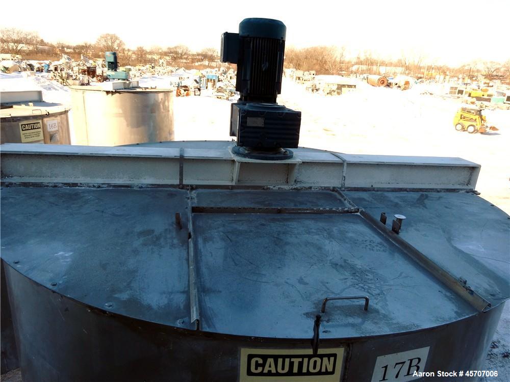 Used Bright Sheet Metal Tank, Approximately 4,000 Gallon, 304 Stainless Steel, Vertical. 100" diameter x 120" straight side. Flat top, coned bottom. 34" x 32" top hinged manway cover, 2" center botto...
