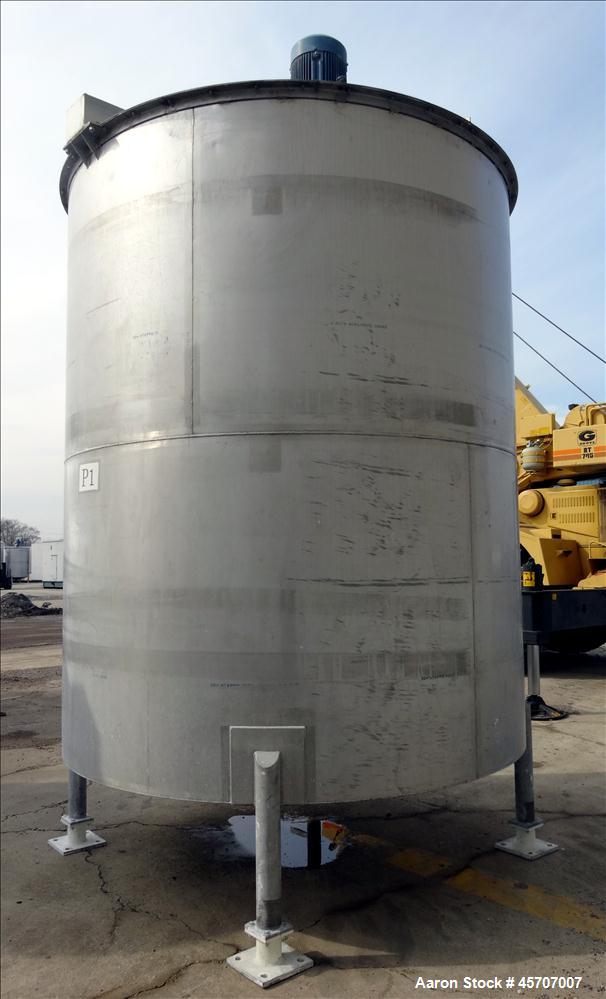 Used Bright Sheet Metal Tank, Approximately 4,000 Gallon, 304 Stainless Steel, Vertical. 100" diameter x 120" straight side. Flat top, coned bottom. 34" x 32" top hinged manway cover, 2" center botto...