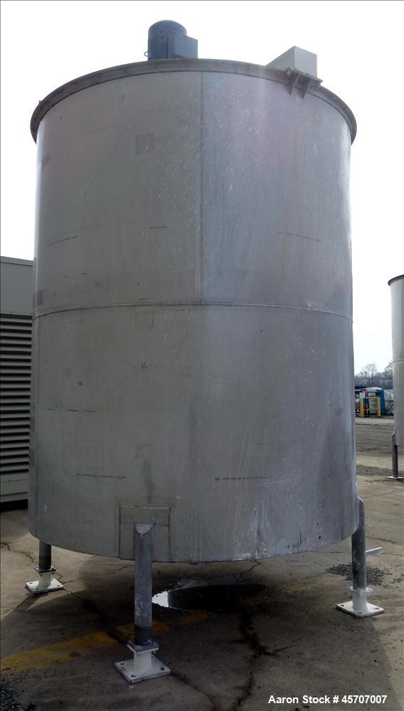 Used Bright Sheet Metal Tank, Approximately 4,000 Gallon, 304 Stainless Steel, Vertical. 100" diameter x 120" straight side. Flat top, coned bottom. 34" x 32" top hinged manway cover, 2" center botto...