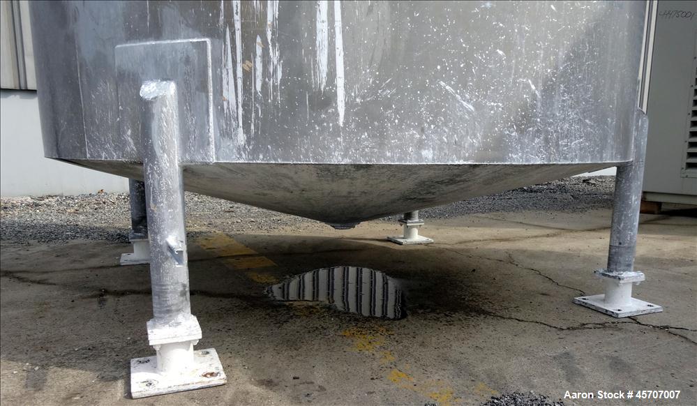 Used Bright Sheet Metal Tank, Approximately 4,000 Gallon, 304 Stainless Steel, Vertical. 100" diameter x 120" straight side. Flat top, coned bottom. 34" x 32" top hinged manway cover, 2" center botto...