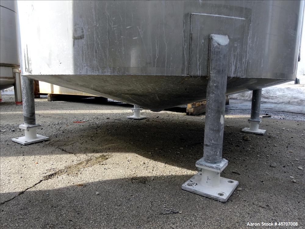 Used Bright Sheet Metal Tank, Approximately 4,000 Gallon, 304 Stainless Steel, Vertical. 100" diameter x 120" straight side. Flat top, coned bottom. 34" x 32" top hinged manway cover, 2" center botto...