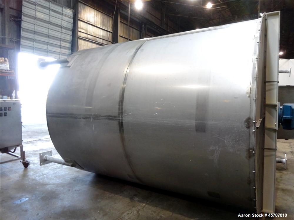 Used Bright Sheet Metal Tank, Approximately 4,000 Gallon, 304 Stainless Steel, Vertical. 100" diameter x 120" straight side. Flat top, coned bottom. 34" x 32" top hinged manway cover, 2" center botto...